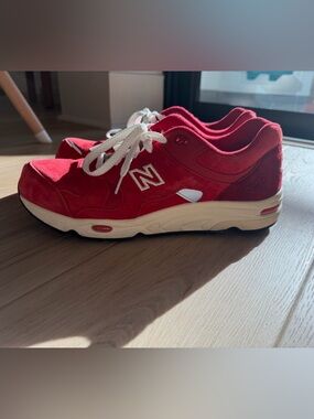 New Balance Kids Red Suede & Mesh Sneakers with White Accents